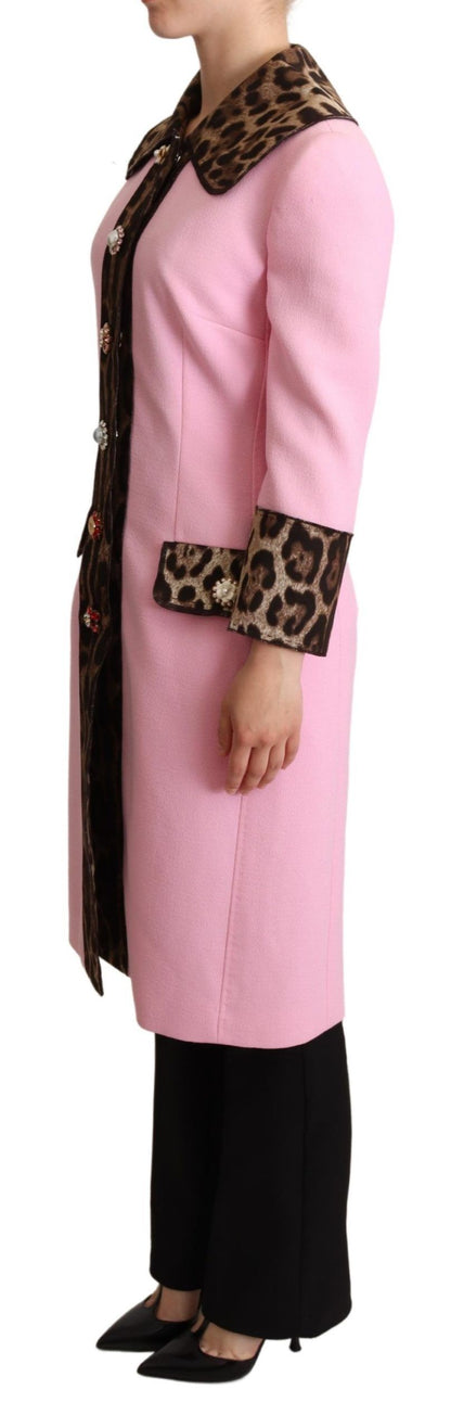 Elegante gabardina de leopardo rosa con botones de cristal