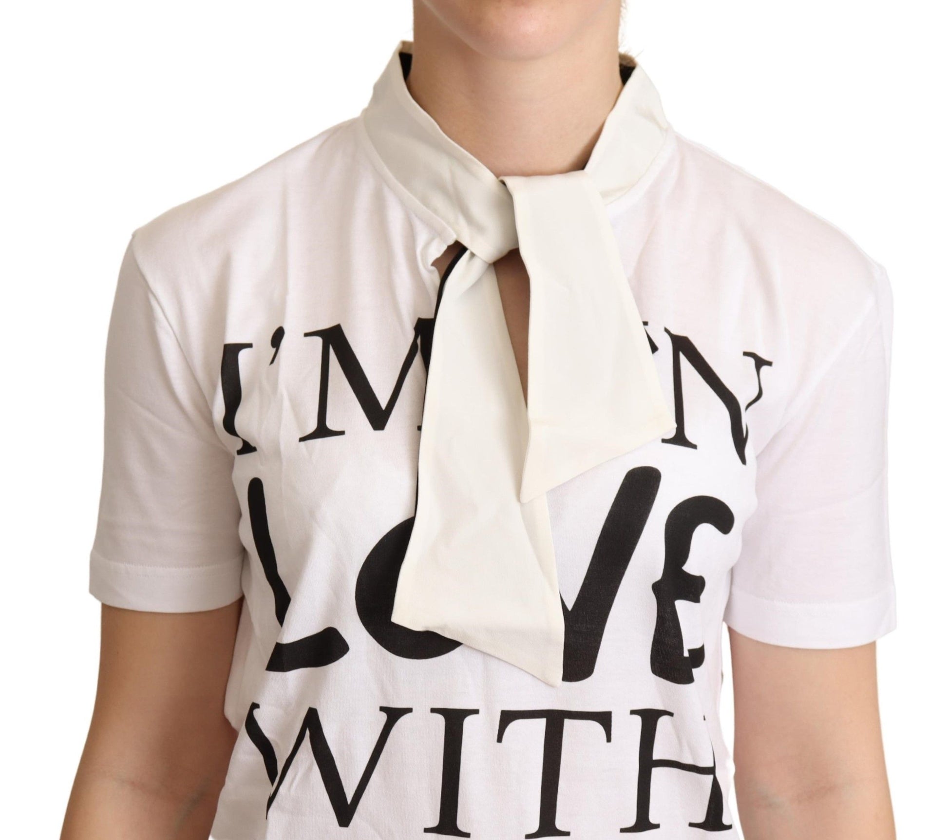 Chic White Love Motif Silk-Blend Tee