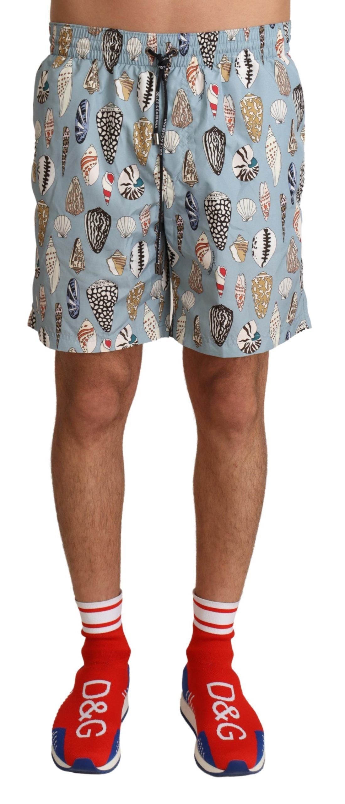 Elegant Seashell Print Swim Trunks