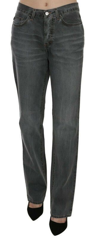 Chic Gray Mid Waist Straight Leg Jeans