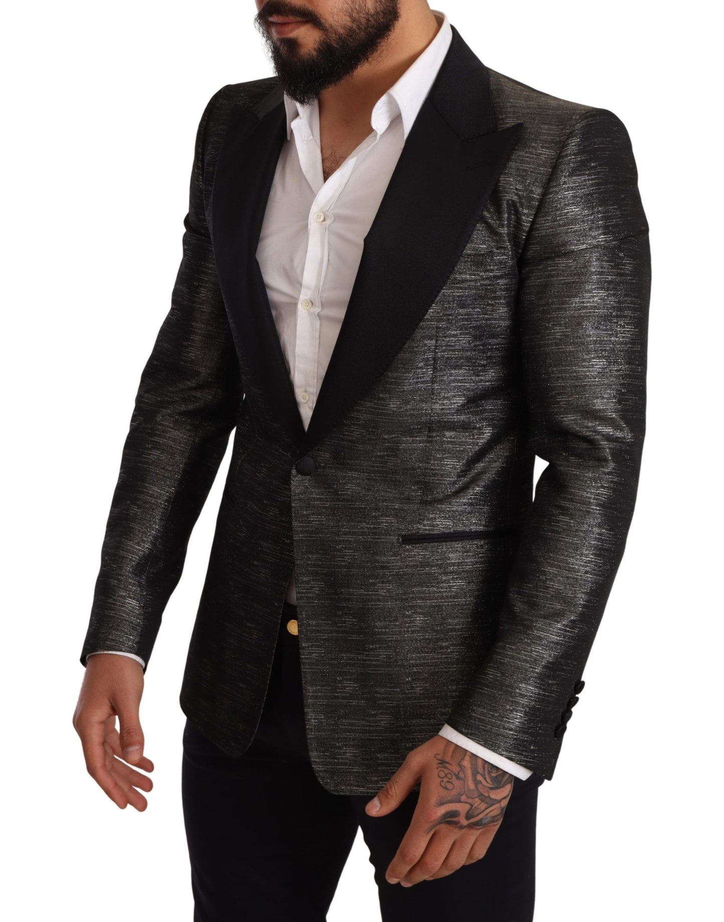 Blazer ajustado de jacquard gris metalizado