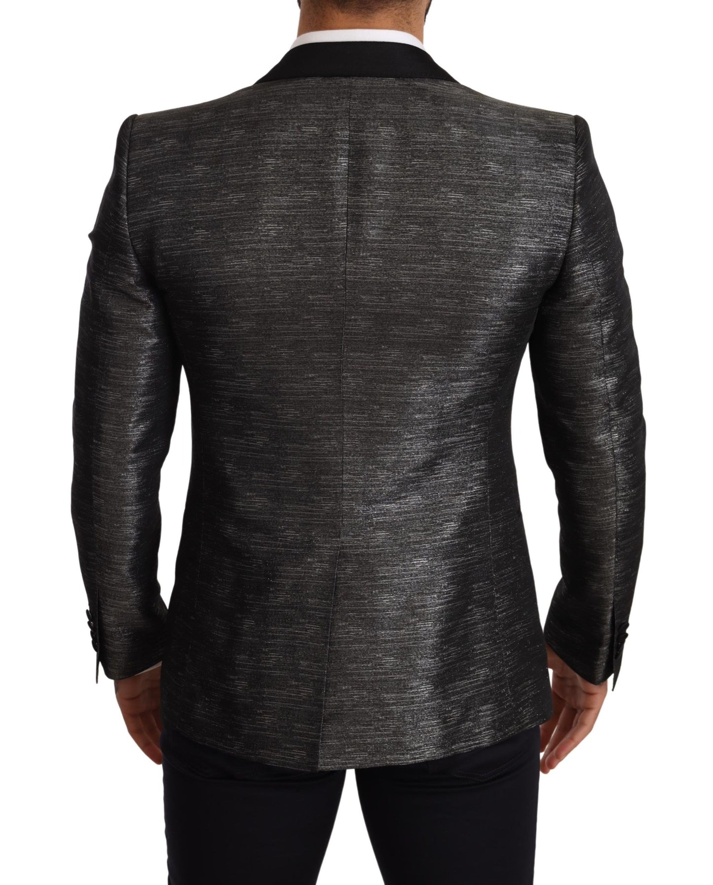 Blazer ajustado de jacquard gris metalizado