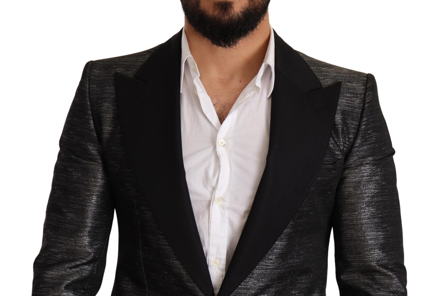 Blazer ajustado de jacquard gris metalizado