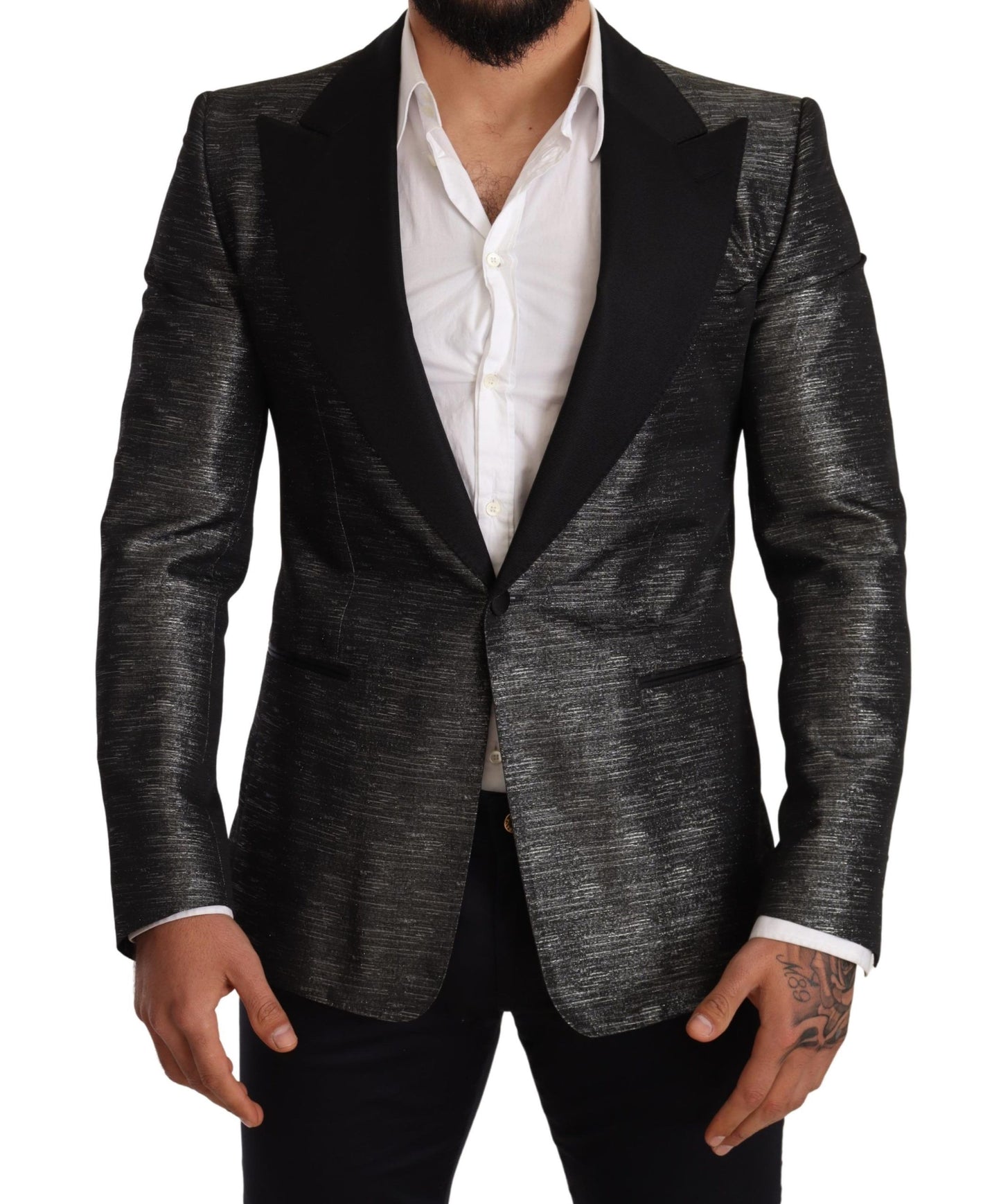 Blazer ajustado de jacquard gris metalizado