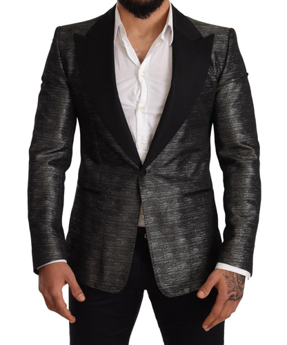 Blazer ajustado de jacquard gris metalizado