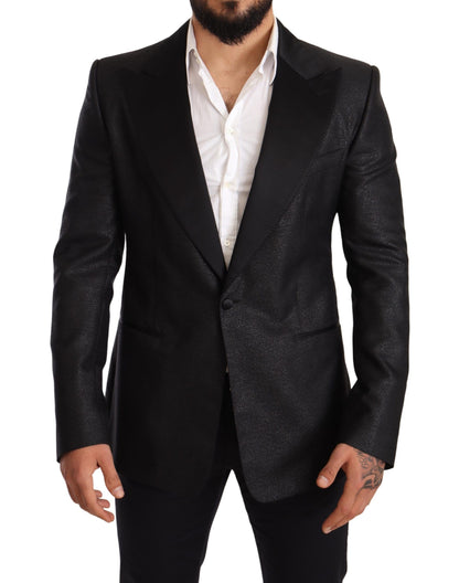 Elegante chaqueta blazer ajustada de color negro metalizado