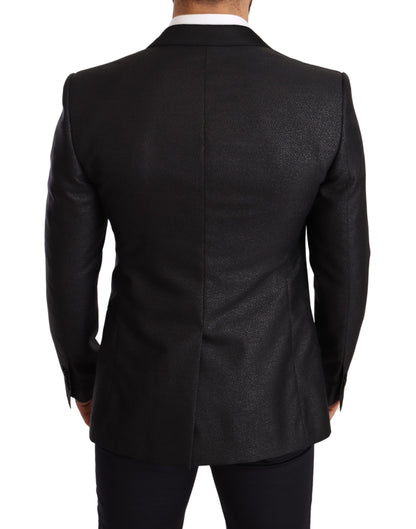 Elegante chaqueta blazer ajustada de color negro metalizado