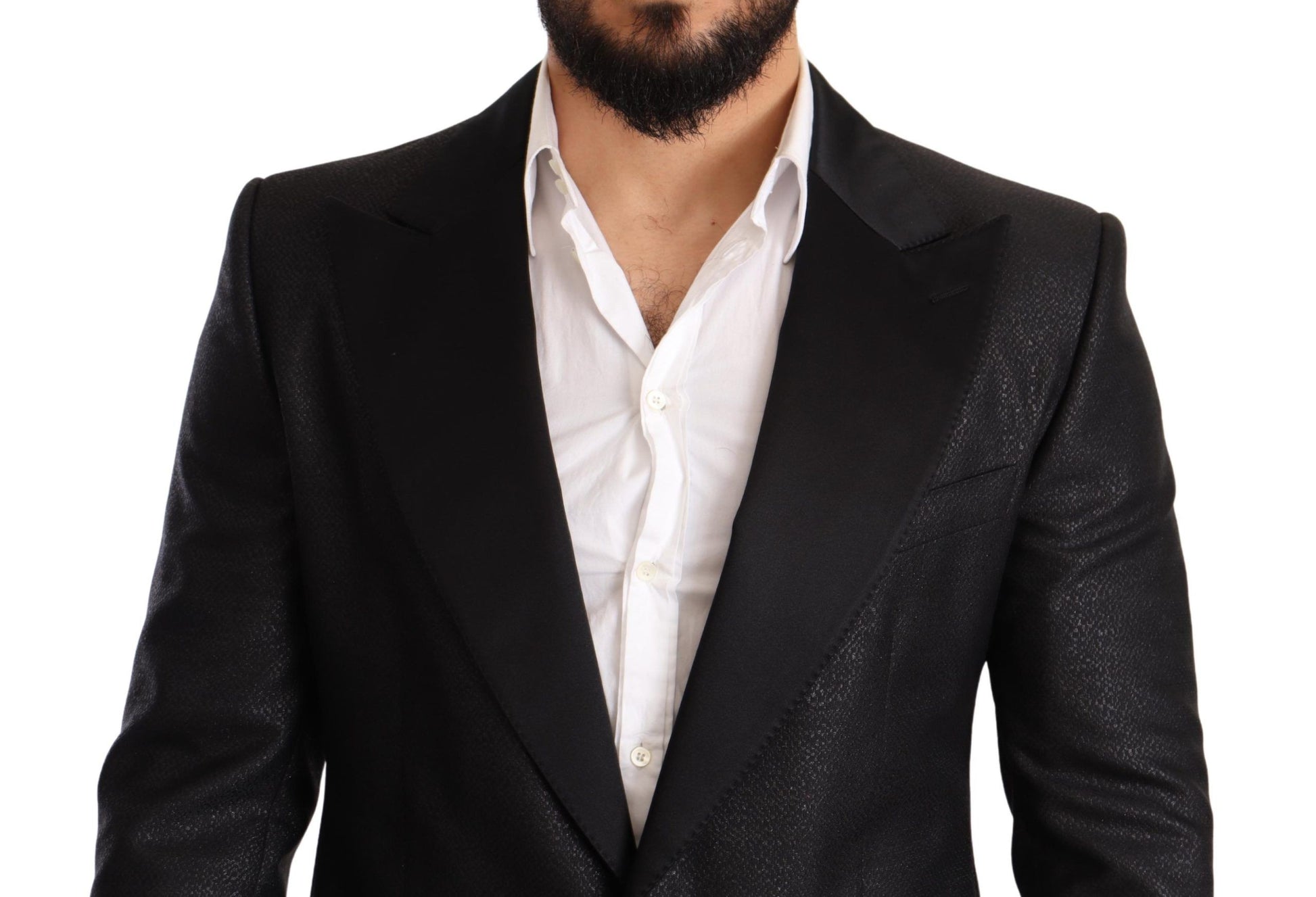 Elegante chaqueta blazer ajustada de color negro metalizado