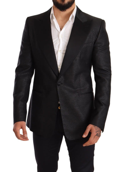 Elegante chaqueta blazer ajustada de color negro metalizado