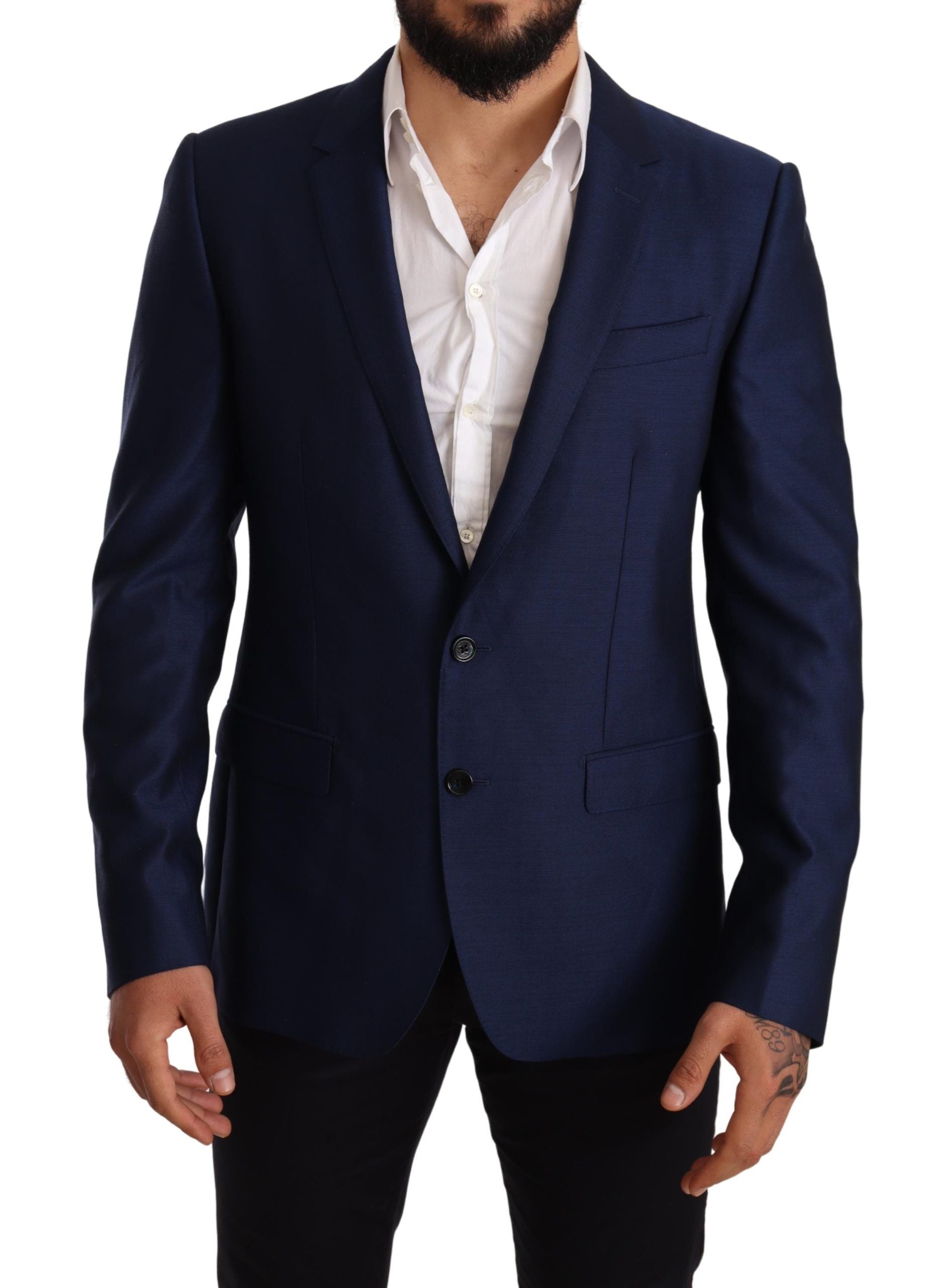 Elegante blazer martini de lana virgen azul