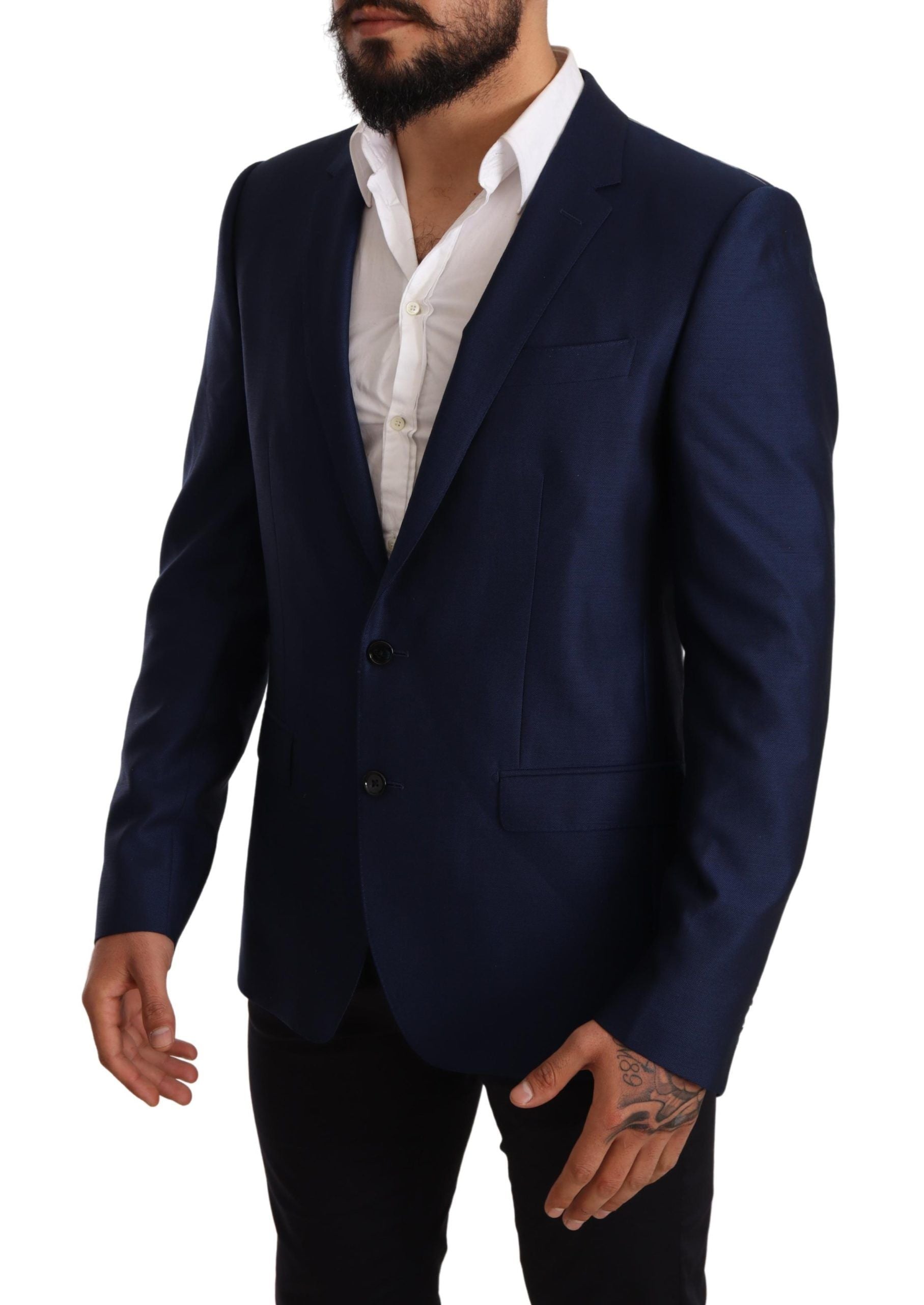 Elegante blazer martini de lana virgen azul