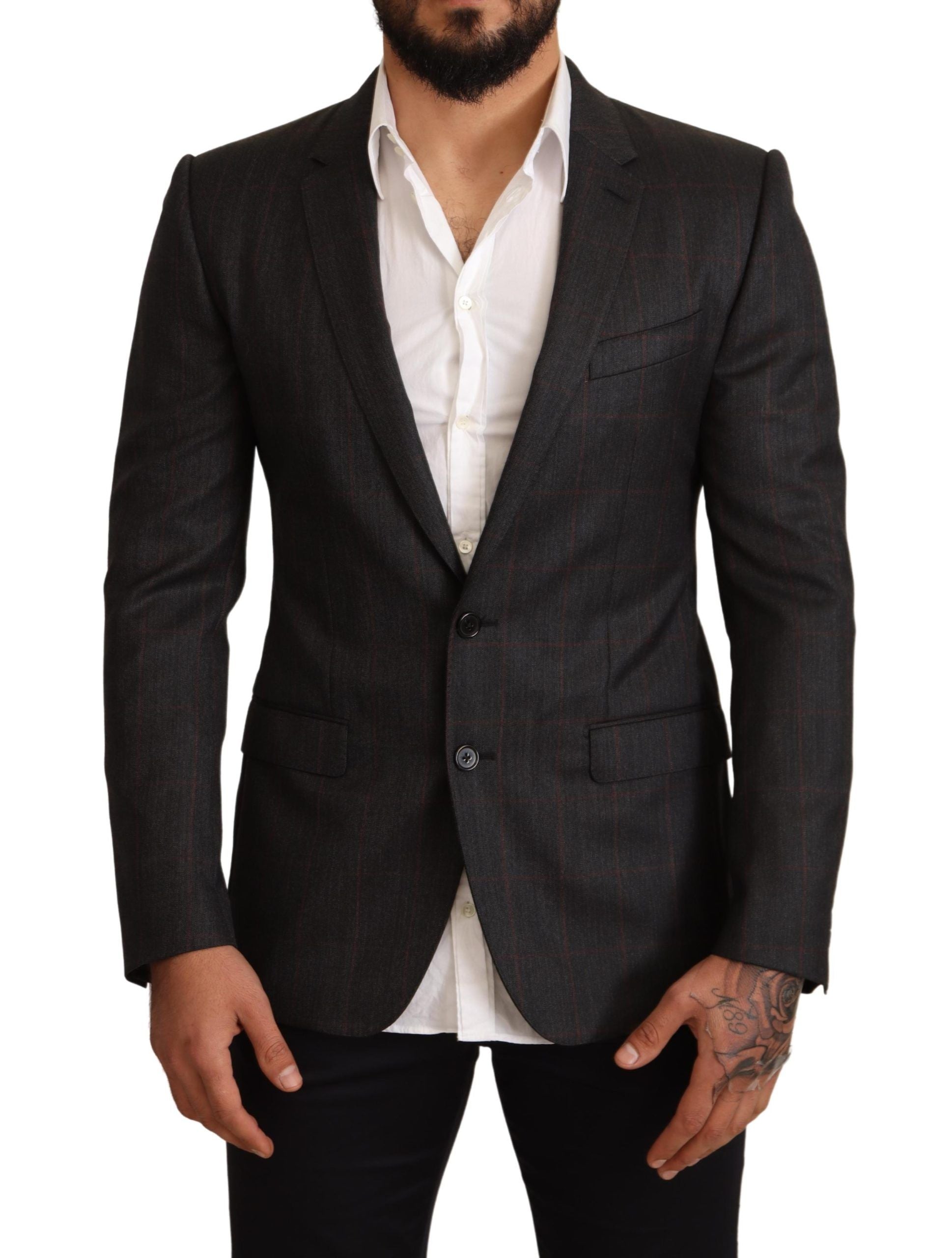 Elegante blazer tipo martini a cuadros grises