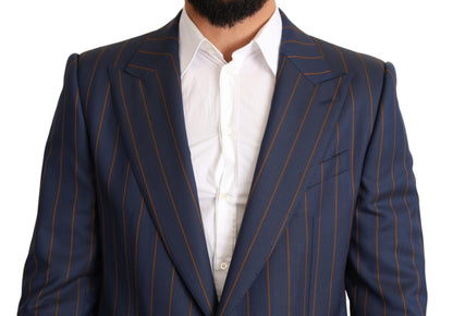 Blazer elegante de lana de rayas azules y corte ajustado