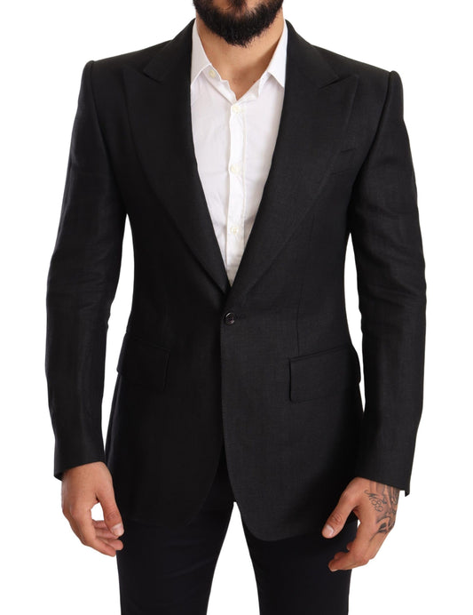 Blazer elegante de lino negro de corte entallado