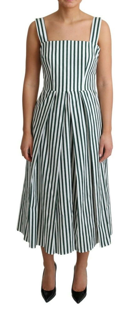 Chic Sleeveless A-Line Dress in White & Green