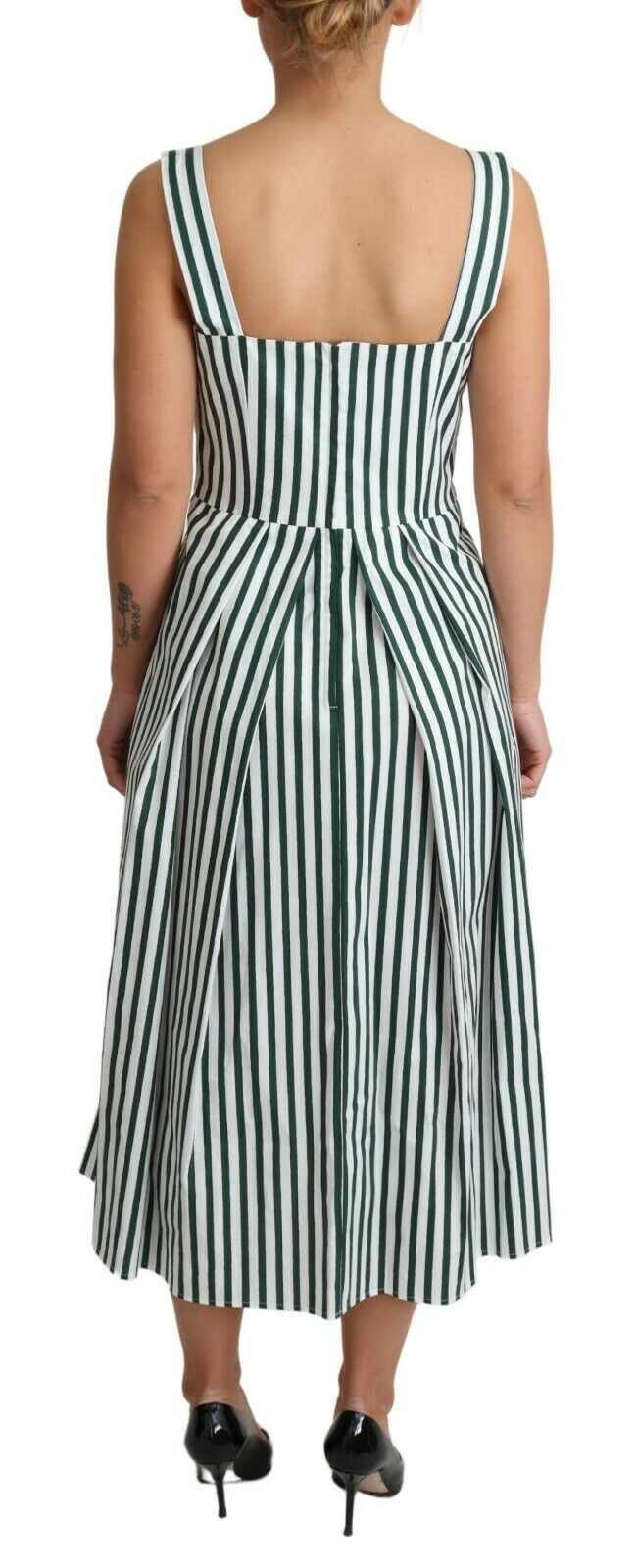 Chic Sleeveless A-Line Dress in White & Green