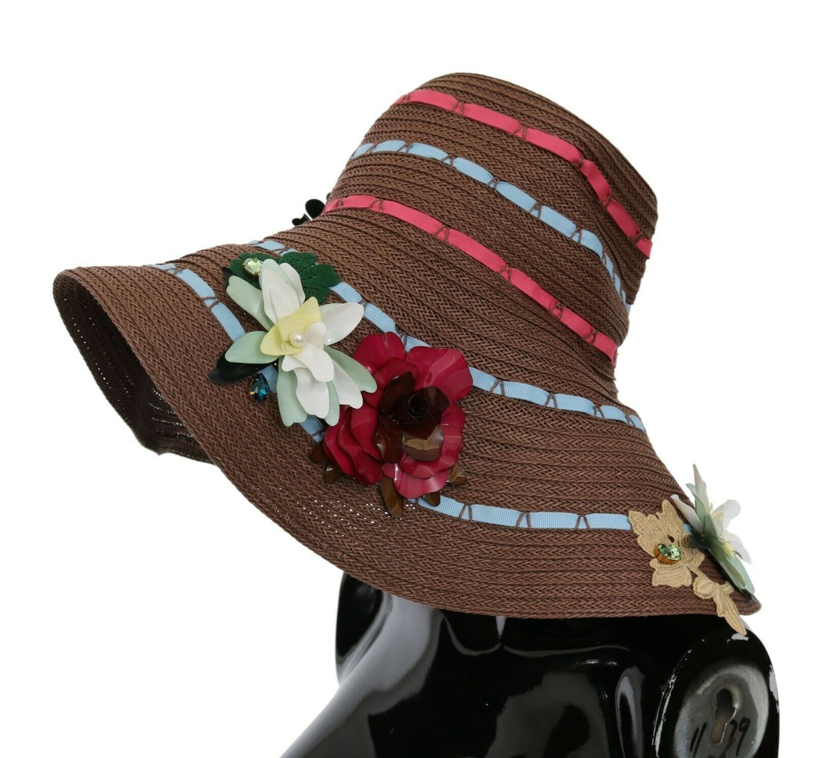 Elegante sombrero de ala ancha con motivos florales