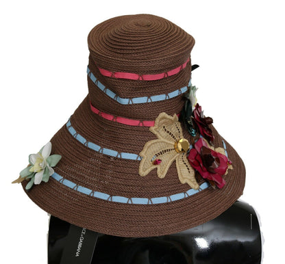 Elegante sombrero de ala ancha con motivos florales
