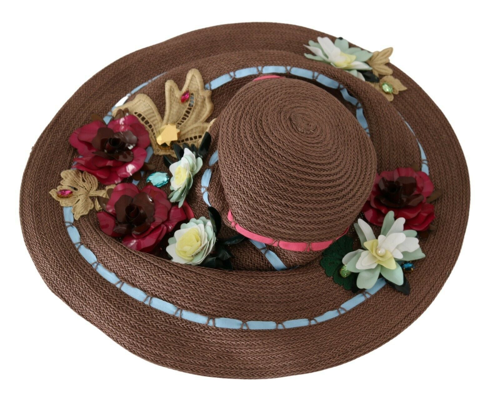 Elegante sombrero de ala ancha con motivos florales