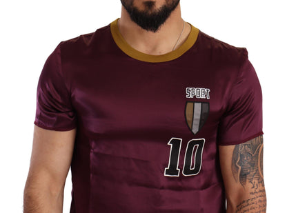 Elegante camiseta de manga corta de seda morada