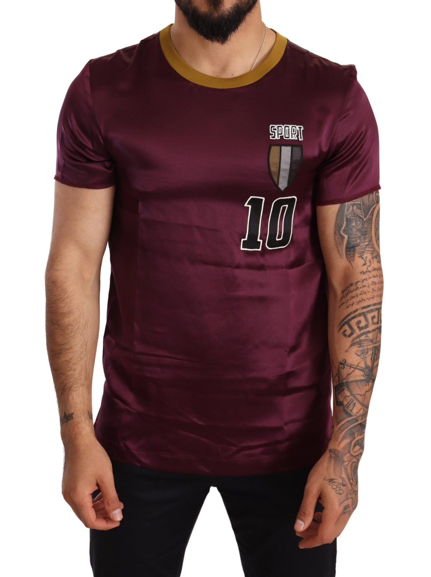 Elegante camiseta de manga corta de seda morada