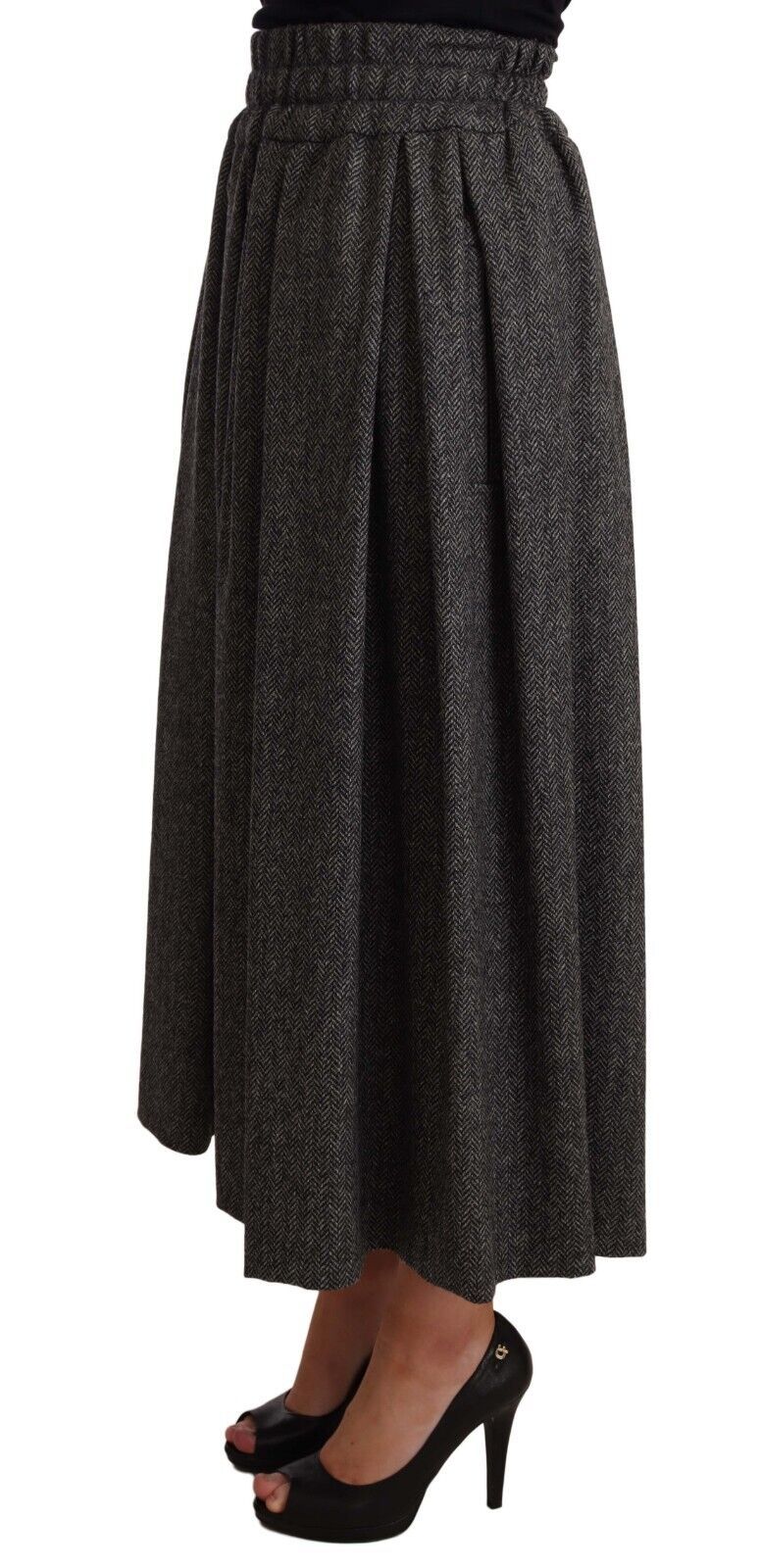 Elegante falda midi de lana en zigzag gris