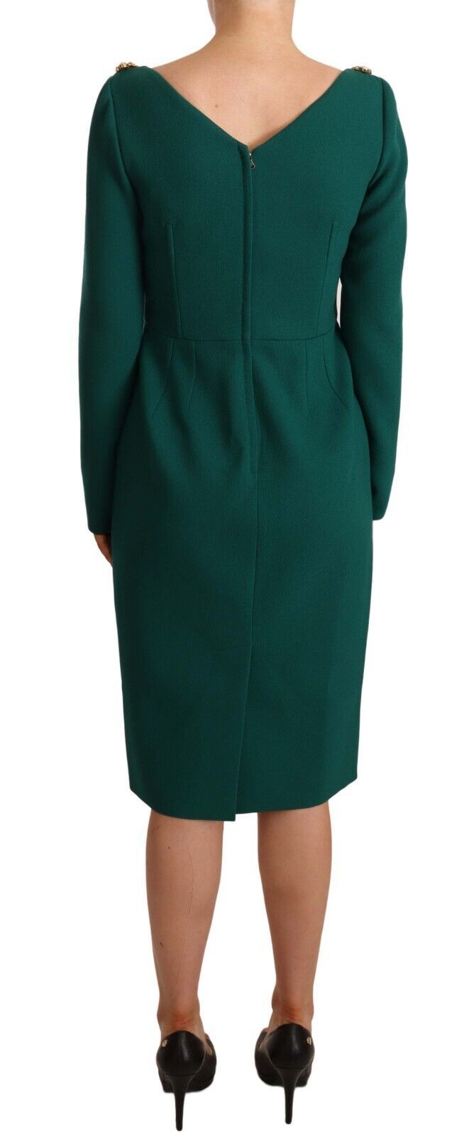 Emerald Green Midi Sheath Dress with Crystal Brooch