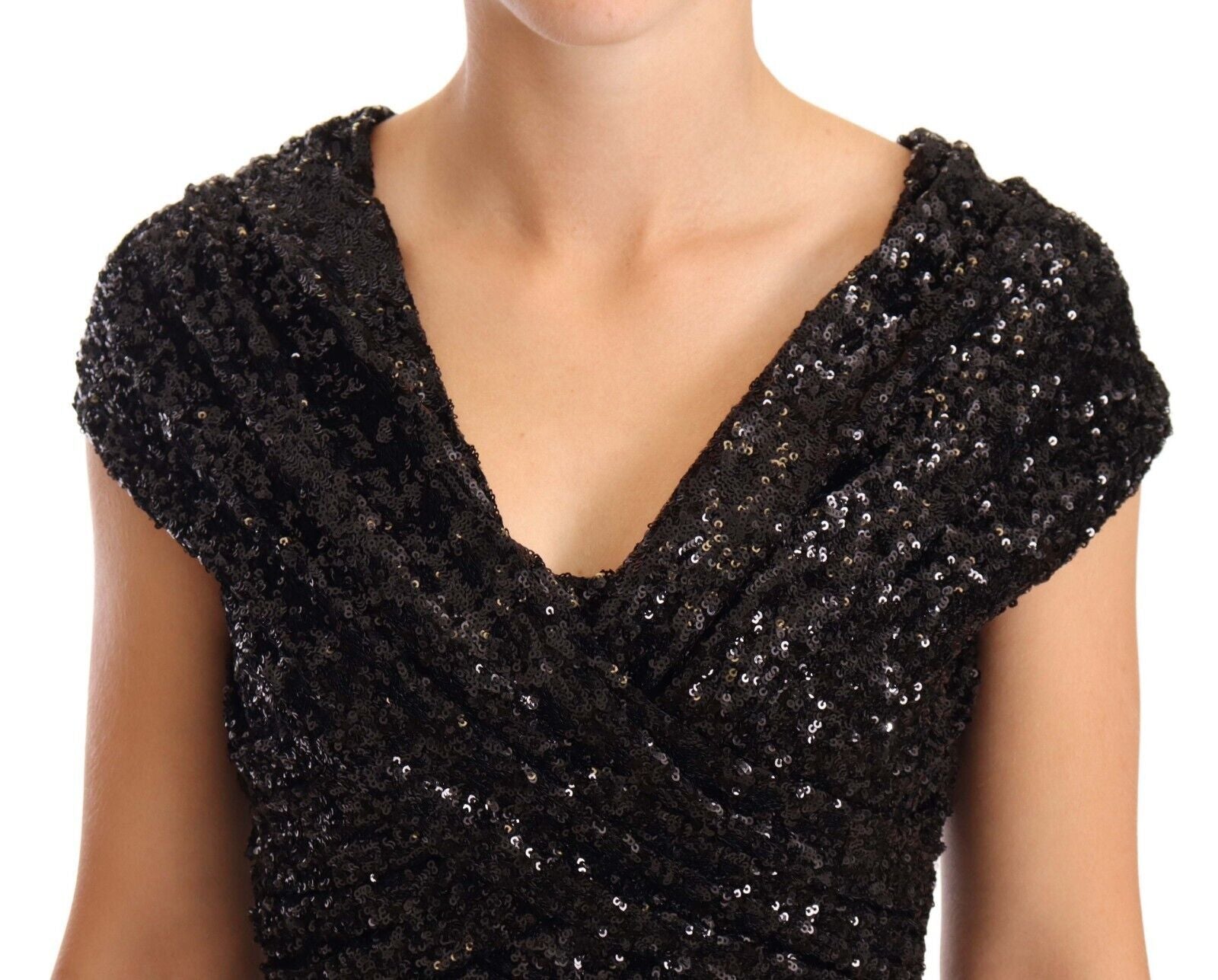 Elegant Black Sequined Open Shoulder Gown