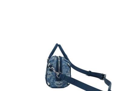 Bolso bandolera Boston Mini de tela con logotipo en jacquard vintage en color azul