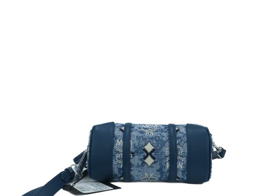 Bolso bandolera Boston Mini de tela con logotipo en jacquard vintage en color azul