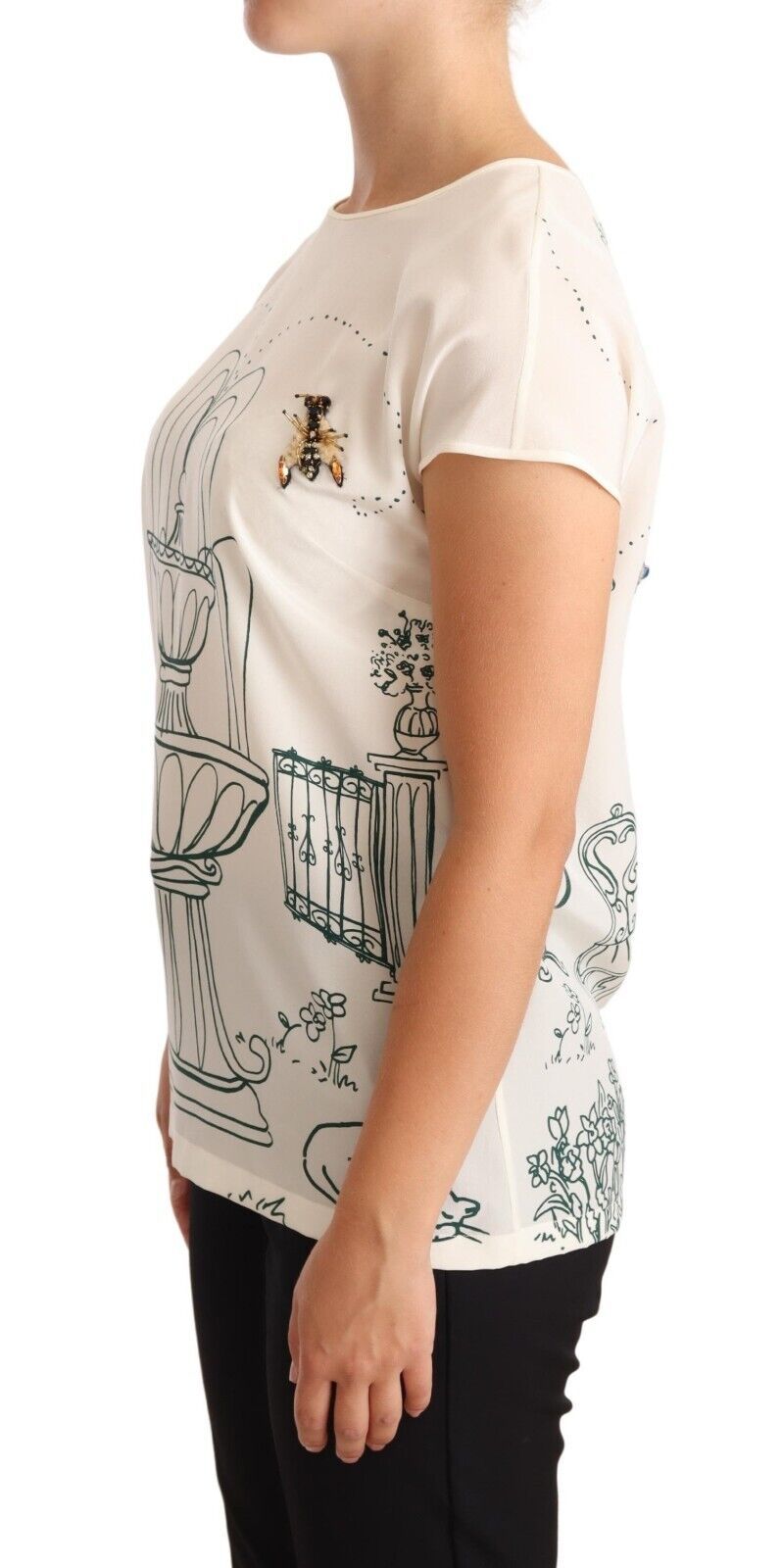 Elegant Silk Botanical Garden Fountain Tee