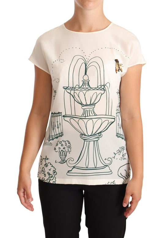 Elegant Silk Botanical Garden Fountain Tee