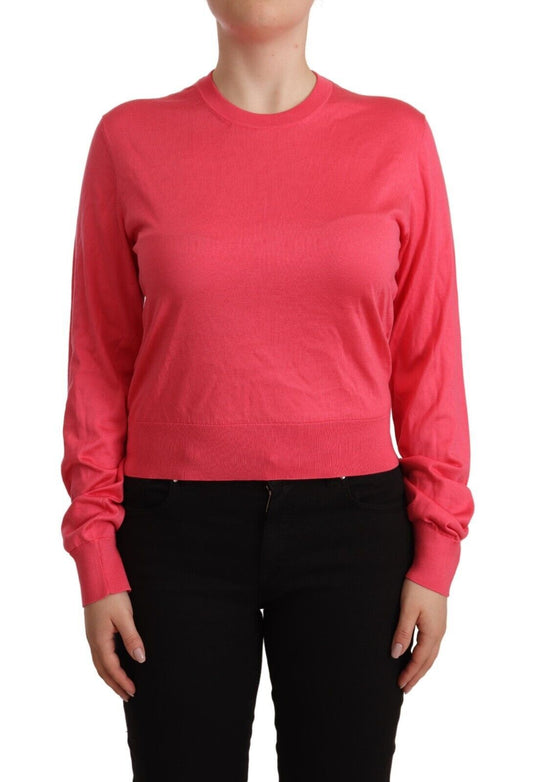 Elegante jersey de seda rosa con cuello redondo