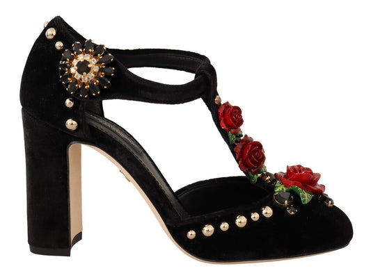 Elegantes zapatos Mary Jane de terciopelo con tiras en T