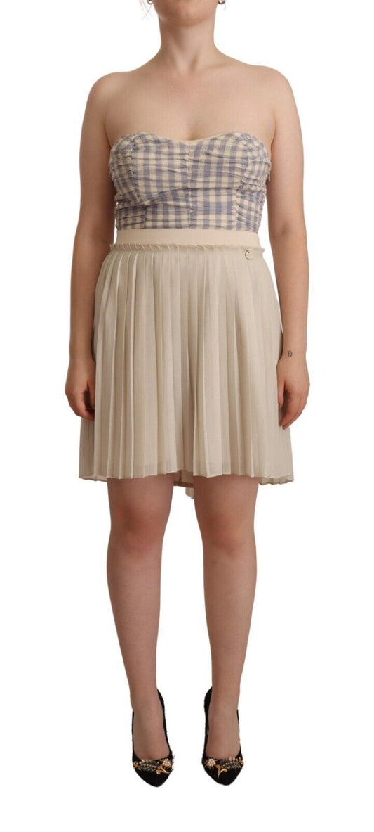 Elegante vestido beige sin tirantes