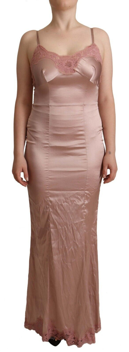 Elegante Maxi Vestido Bodycon de Encaje Rosa