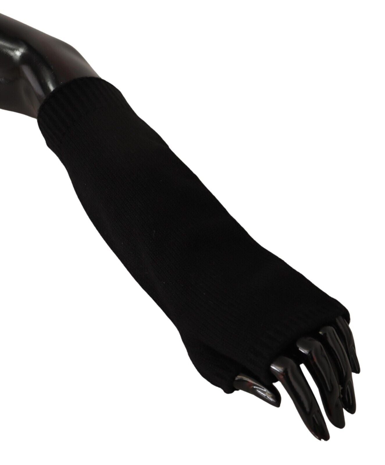 Elegant Black Cashmere Fingerless Gloves