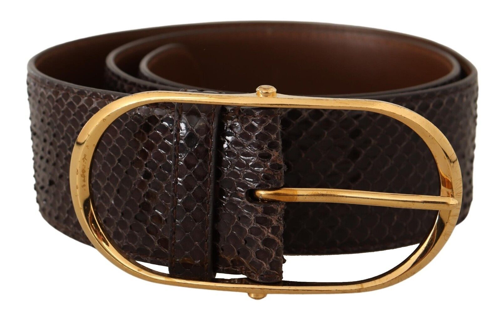 Elegant Python Leather Belt with Gold Buckle