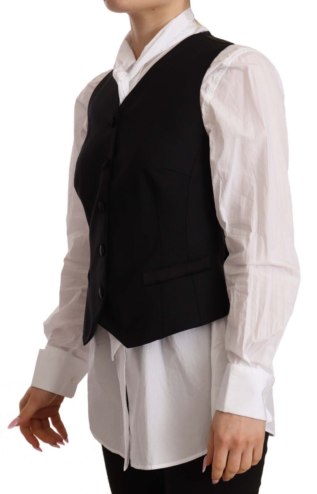 Elegant Black Wool Blend Waistcoat