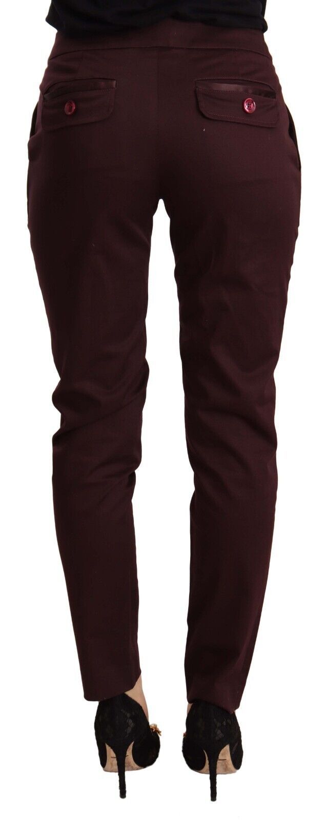 Pantalón pitillo slim fit granate con detalle de cremallera