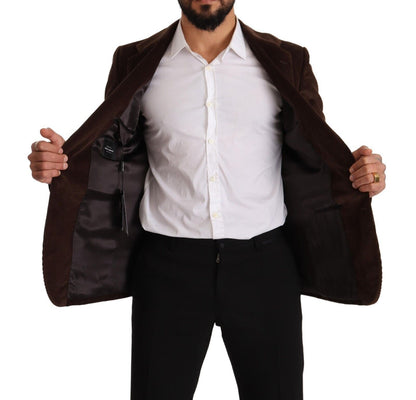 Elegant Brown Corduroy Slim Fit Blazer