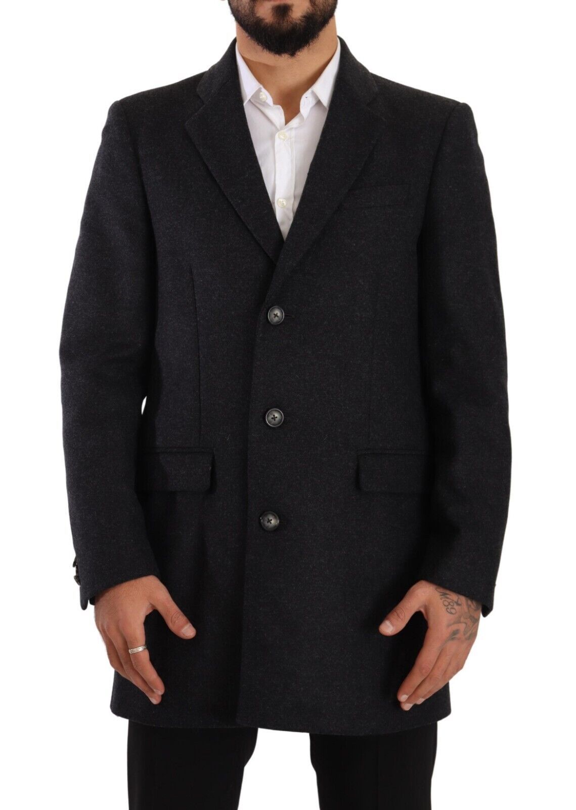 Elegant Dark Grey Woolen Overcoat