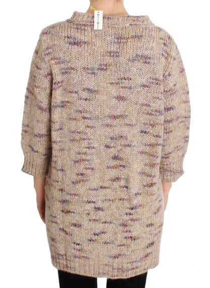 Beige Oversized V-Neck Knitted Sweater