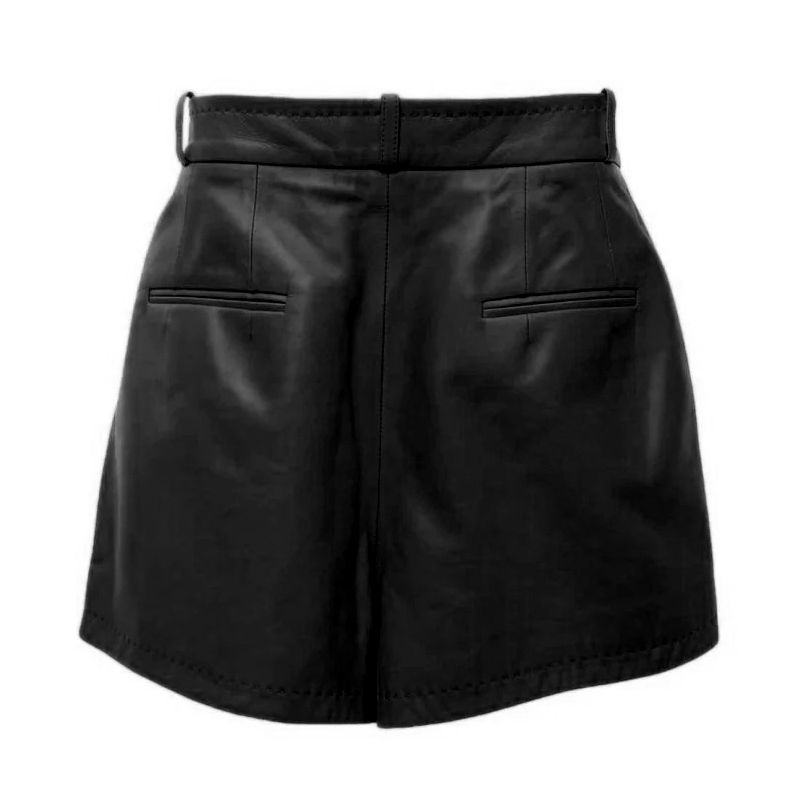 Pantalones cortos de piel de cordero negros para mujer