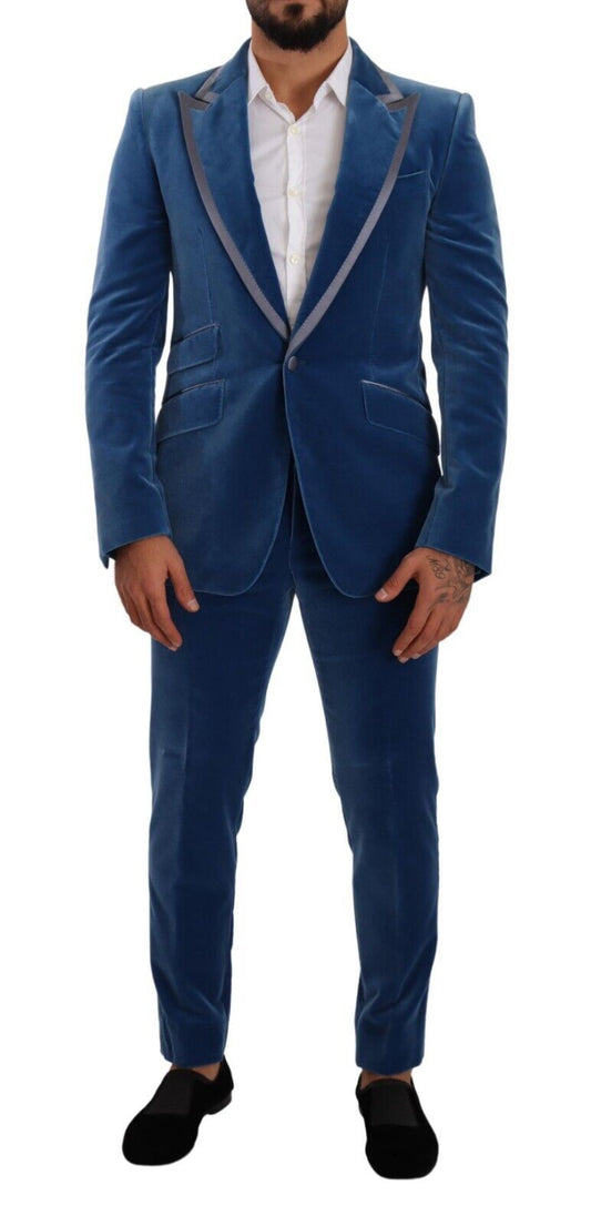 Elegante Traje Slim Fit Azul Terciopelo