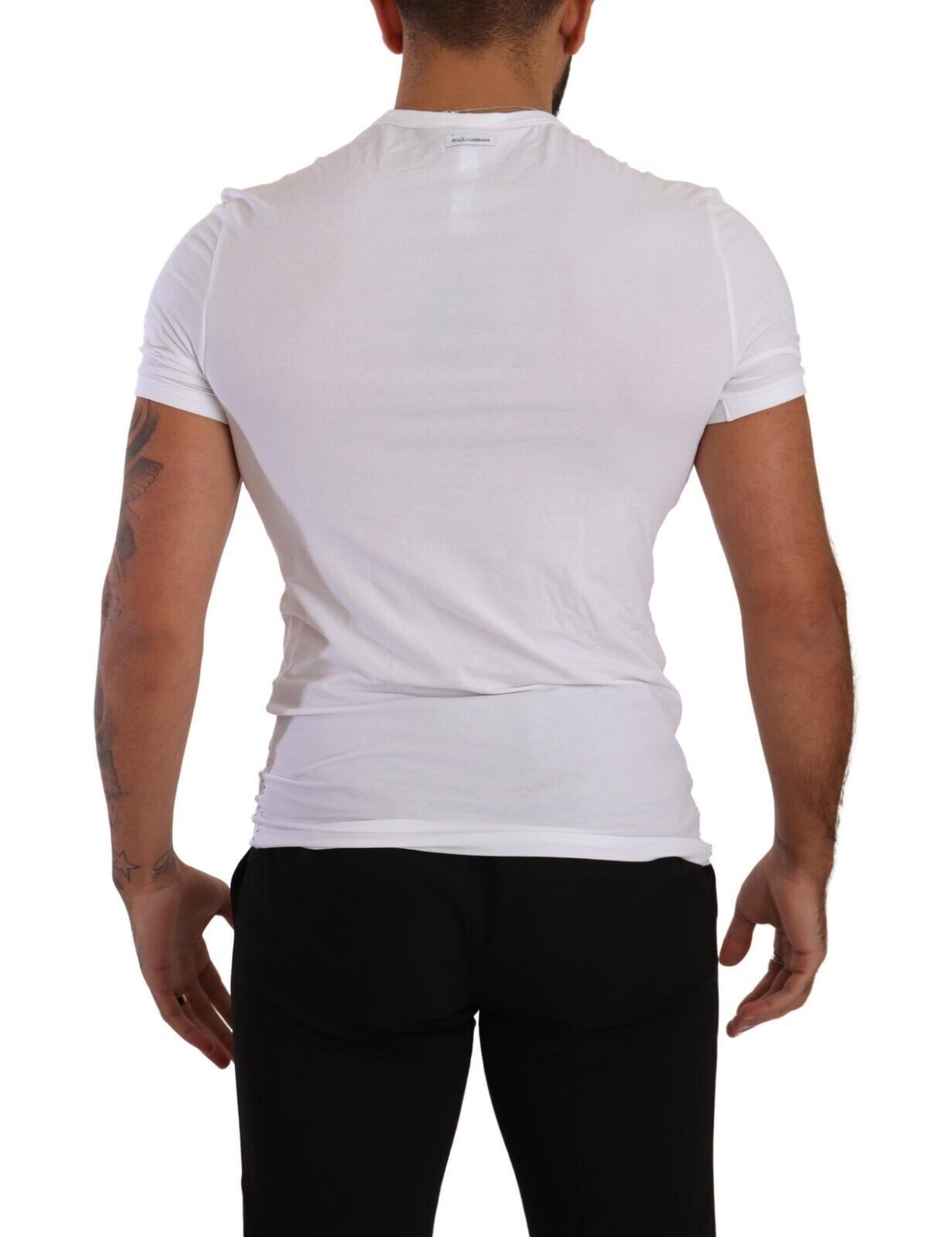 Elegante camiseta de cuello redondo en mezcla de algodón blanco