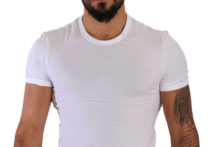 Elegante camiseta de cuello redondo en mezcla de algodón blanco