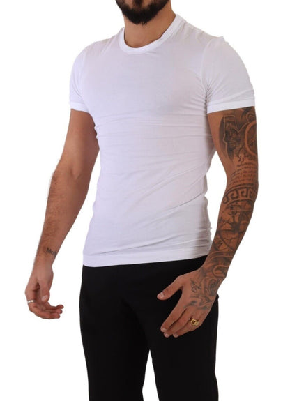 Elegante camiseta de cuello redondo en mezcla de algodón blanco