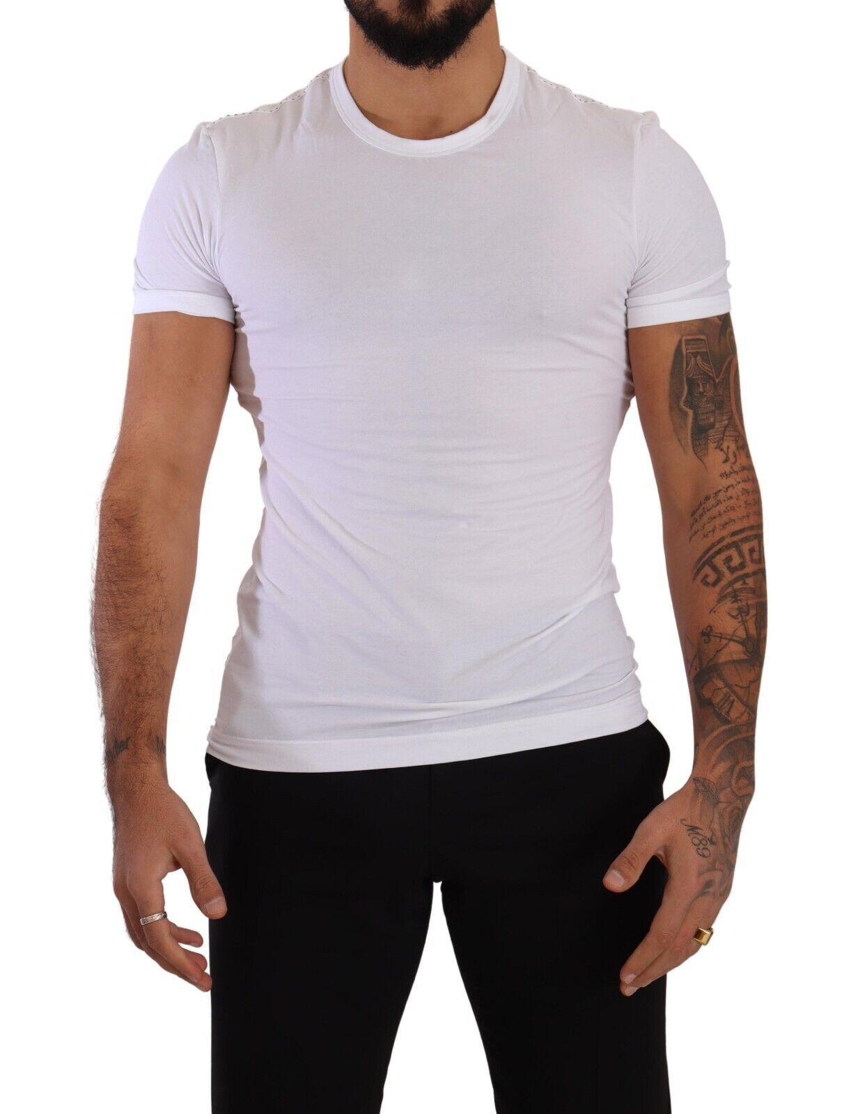 Elegante camiseta de cuello redondo en mezcla de algodón blanco