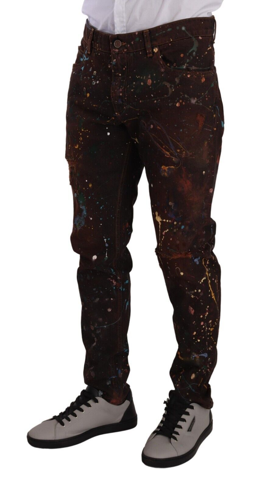 Elegant Multicolored Painted Denim Jeans